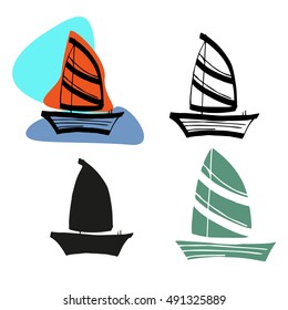 Boat in sailing regatta. Yacht. Vector illustration.