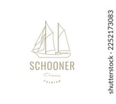 boat sailing schooner ocean sailor lines art hipster logo design vector icon illustration template