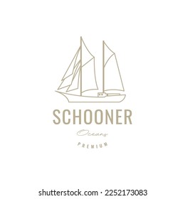 boat sailing schooner ocean sailor lines art hipster logo design vector icon illustration template