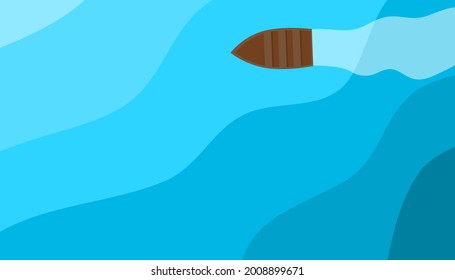 Boat sailing in the sea from above, vector illustration.