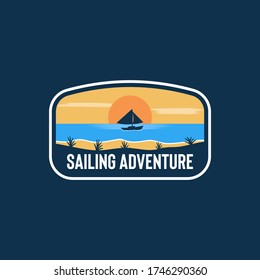 Boat Sailing Sea Beach Ocean Sunset Logo Badges Badge Design Emblem Platch Vector Illustration