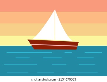 A boat sailing in the sea during sunset.