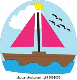 a boat sailing in the sea with sunny weather accompanied by seagulls