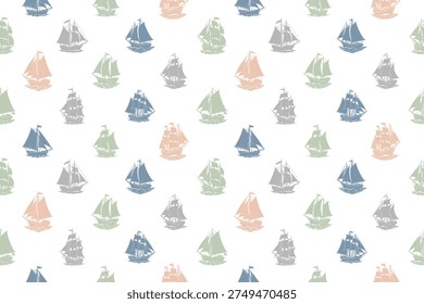 Boat sailing seamless pattern design