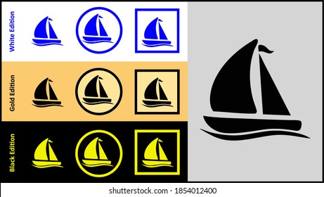 Boat or sailing boat, ship Icon set with suggestions for design, variants with different colors and frames
