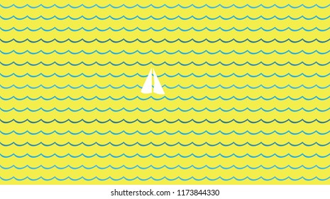 The boat sails floating on the waves of the sea, pattern
