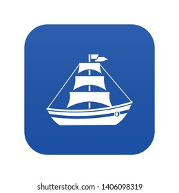 Boat with sails icon digital blue for any design isolated on white vector illustration