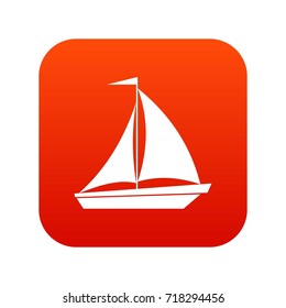 Boat with sails icon digital red for any design isolated on white vector illustration