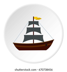 Boat with sails icon in flat circle isolated vector illustration for web