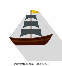 Boat with sails icon. Flat illustration of boat with sails vector icon for web