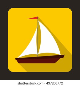 Boat with sails icon, flat style