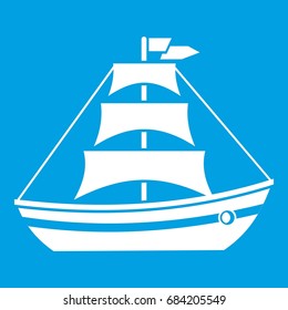 Boat with sails icon white