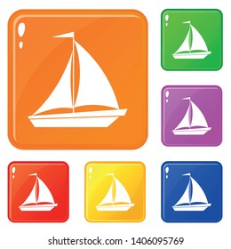 Boat with sails icons set collection vector 6 color isolated on white background