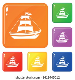 Boat with sails icons set collection vector 6 color isolated on white background