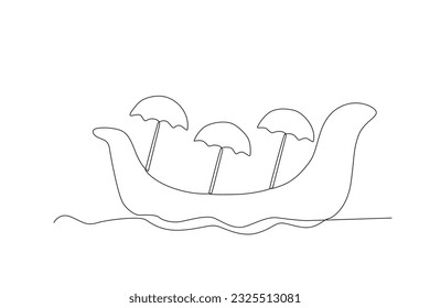 A boat sails with an umbrella on it. Onam one-line drawing