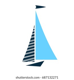 Boat with sails vector icon isolated. Logo for yacht club, for ship modeling sport