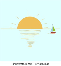 boat at sea cartoon design. the sun shines under the sea. tour by sea. vector illustration.