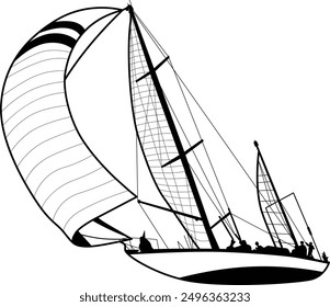 Boat in the Sea Facing Storm Black and White vector illustration
