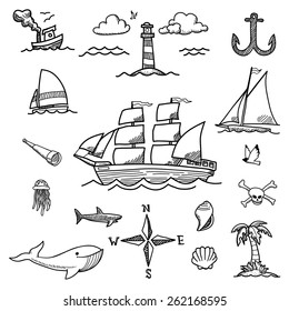 Boat and Sea Hand-drawn Doodles