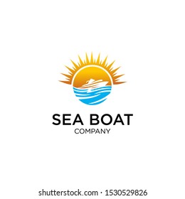 boat and sea logo design template
