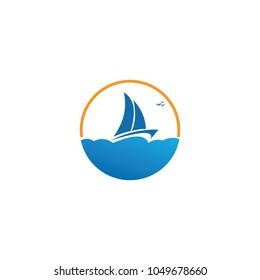 Boat in the sea logo, vector logo template