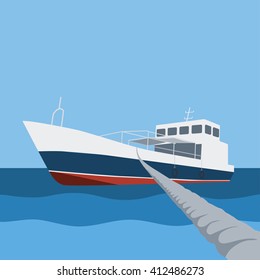 Boat in the sea moored with rope vector illustration