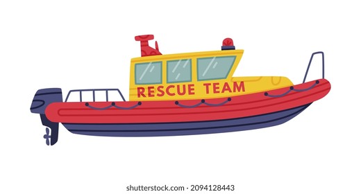 Boat as Sea Rescue Equipment and Emergency Vehicle for Urgent Saving of Life Vector Illustration