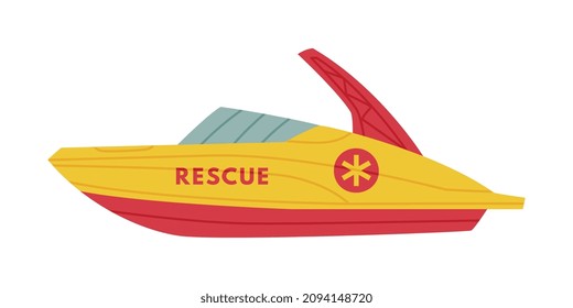 Boat as Sea Rescue Equipment and Emergency Vehicle for Urgent Saving of Life Vector Illustration