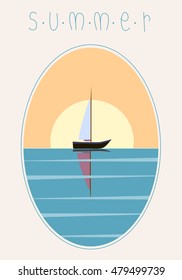 Boat at sea in summer. Sunset