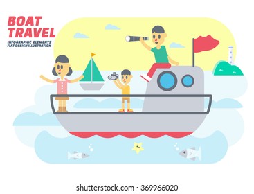 Boat and sea travel , Flat Design Elements. Vector Illustration.