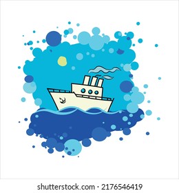 Un barco en el mar. Imagen de color del vector. Dibujado en el programa Adobe Illustrator. El dibujo está destinado a la impresión