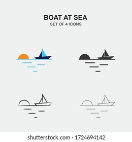 boat at sea vector icon at sunset