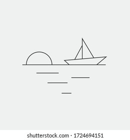 boat at sea vector icon at sunset
