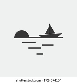 boat at sea vector icon at sunset