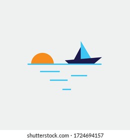 boat at sea vector icon at sunset