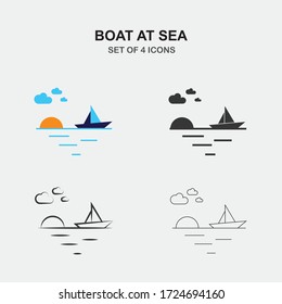 boat at sea vector icon at sunset