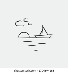 boat at sea vector icon at sunset