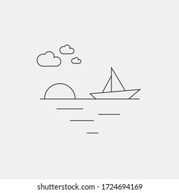 boat at sea vector icon at sunset