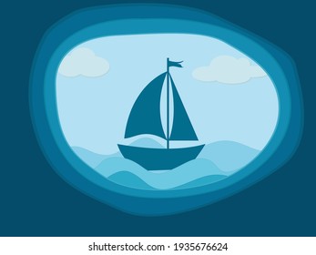 Boat In The Sea Vector Illustration