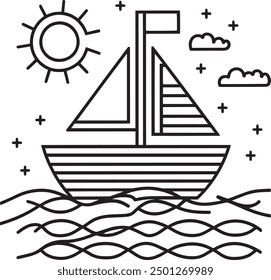 Boat in Sea Vector Illustration 