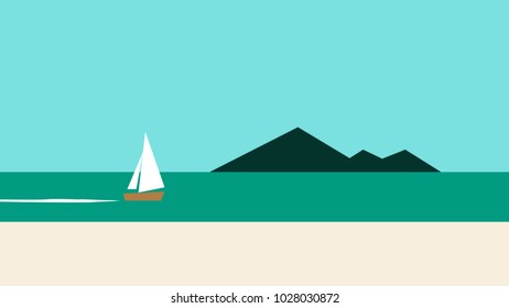 Boat and sea vector wallpaper. free space for text. background.