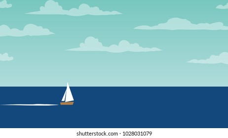 Boat and sea vector wallpaper. free space for text. background.