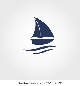 Boat and sea wave icon