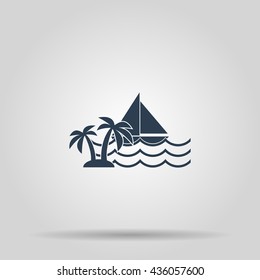 Boat and sea wave icon. Concept illustration for design.