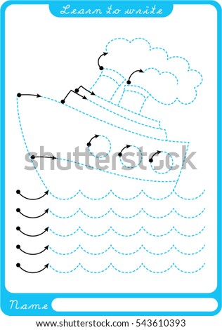 boat sea waves preschool worksheet practicing stock vector royalty