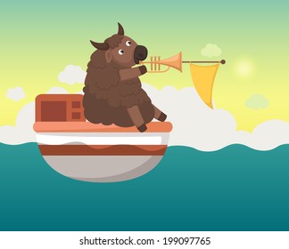 boat in the sea with yak