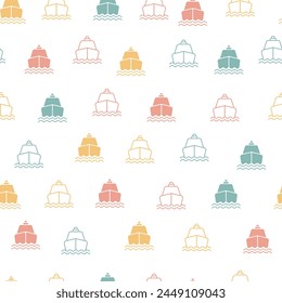 boat seamless design pattern for kids white background