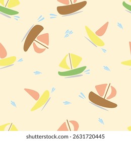 Boat seamless pattern in vector. Flat style illustration. pattern for fabric, baby clothes, background, textile, wrapping paper and other decoration.