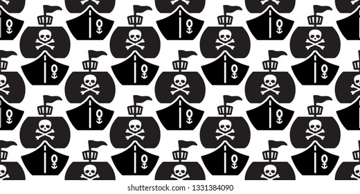 boat seamless pattern vector pirate ship skull crossbones yacht sailboat anchor helm Nautical maritime tropical scarf isolated tile background repeat wallpaper