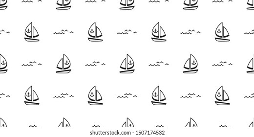 boat seamless pattern vector yacht pirate Anchor helm maritime Nautical sea ocean wave scarf isolated repeat wallpaper tile background doodle design